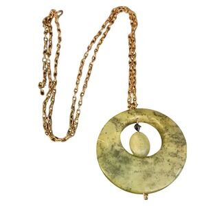 Statement Pendant Necklace Gold Chain Green Donut Circle Boho SKUJ051‎